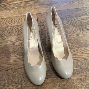 French Sole beige scalloped heels. Never worn.